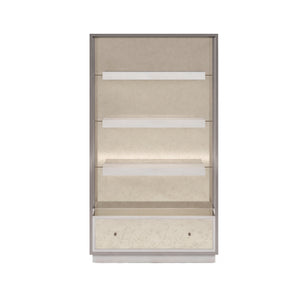 A.R.T. Furniture Mezzanine Etagere With 3 Floating Shelves, Drawer & Led Lighting - Dove Gray Finish For Elegant Storage Light Gray Parawood And Poplar Solids,Maple Veneer,Mirror,Steel 325401-2249