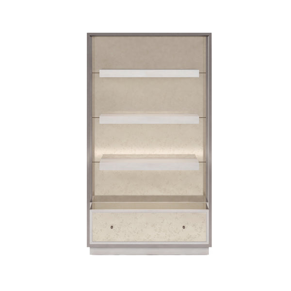 A.R.T. Furniture Mezzanine Etagere With 3 Floating Shelves, Drawer & Led Lighting - Dove Gray Finish For Elegant Storage Light Gray Parawood And Poplar Solids,Maple Veneer,Mirror,Steel 325401-2249