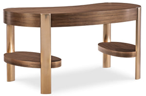 Hooker Furniture Eleana Sculptural Writing Desk In Light Caramel Walnut With Sunlit Bronze Legs And Custom Storage Options 7252-10458-85