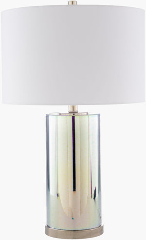 Surya Janelle 24" Stylish Accent Table Lamp – Modern Design, Hand Finished Quality For Chic Home Decor Base, Metallic ,Silver,Shade, White,Finial, Metallic ,Silver,Harp, Metallic ,Nickel,Cord, Translucent Glass,Iron,Polyester,Cotton,Iron Jal-001