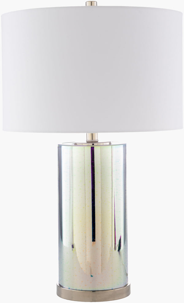 Surya Janelle 24" Stylish Accent Table Lamp – Modern Design, Hand Finished Quality For Chic Home Decor Base, Metallic ,Silver,Shade, White,Finial, Metallic ,Silver,Harp, Metallic ,Nickel,Cord, Translucent Glass,Iron,Polyester,Cotton,Iron Jal-001
