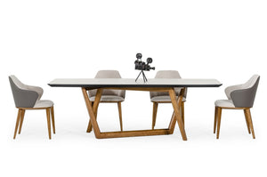 VIG Furniture James Sculptural Walnut & White Marble Dining Table, Seats 8, Asymmetrical Base, Modern Luxury VGCSDT-19078-WAL-DT