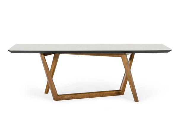 VIG Furniture James Sculptural Walnut & White Marble Dining Table, Seats 8, Asymmetrical Base, Modern Luxury VGCSDT-19078-WAL-DT