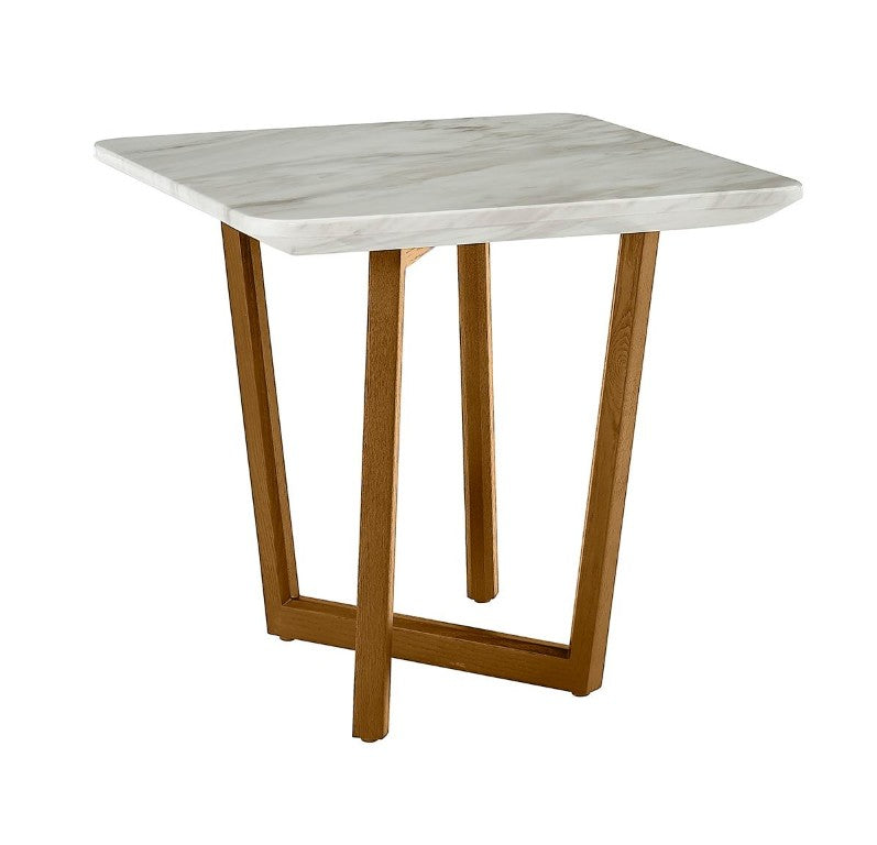 VIG Furniture James Mid-Century Walnut End Table With White Engineered Marble Top, Cantilevered Architectural Design VGCSET-19078-BRN-ET