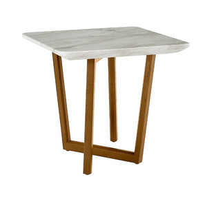 VIG Furniture James Mid-Century Walnut End Table With White Engineered Marble Top, Cantilevered Architectural Design VGCSET-19078-BRN-ET