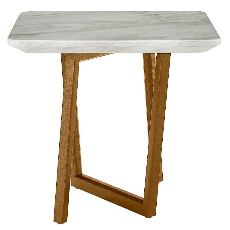 VIG Furniture James Mid-Century Walnut End Table With White Engineered Marble Top, Cantilevered Architectural Design VGCSET-19078-BRN-ET