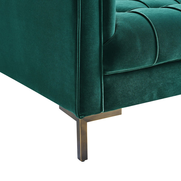 English Elm Steve Silver - Isaac Green Velvet Channel Sofa with Brass Accent Legs, Tuxedo Arms, Foam & Sinuous Spring Comfort B081P157365