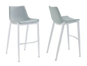 VIG Furniture Jane Modern Light Grey Counter Stools Set Of 2 — Slim Profile Foam-Padded Seats, White Stainless Legs, Scratch-Proof Feet VGHR-5361C-C-LG-BS