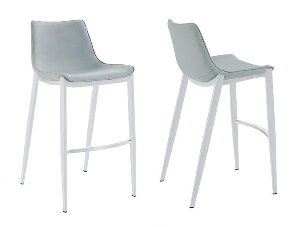 VIG Furniture Jane Modern Light Grey Counter Stools Set Of 2 — Slim Profile Foam-Padded Seats, White Stainless Legs, Scratch-Proof Feet VGHR-5361C-C-LG-BS