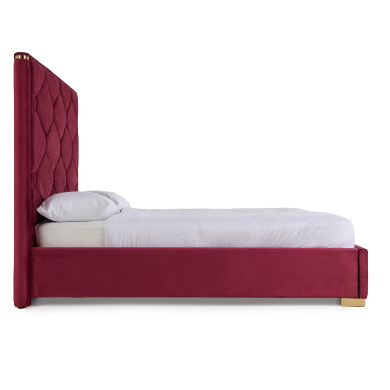 VIG Furniture Eastern King Modrest Janet Upholstered Red Wine Velvet Bed With Hex Tufted Headboard & Gold Accents VGVC-BD1820-BED-EK