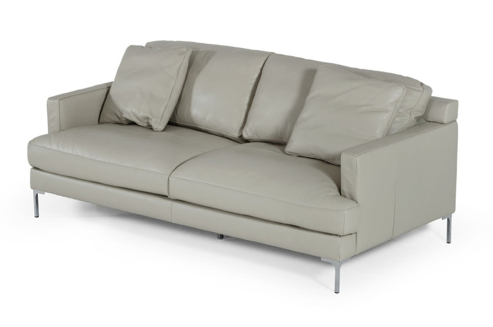 VIG Furniture Janina Light Grey Leather Sofa With Stainless Steel Legs, Removable Cushions & Accent Pillows VGKKKF1032-GRY-3