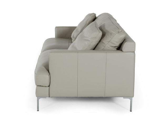 VIG Furniture Janina Light Grey Leather Sofa With Stainless Steel Legs, Removable Cushions & Accent Pillows VGKKKF1032-GRY-3