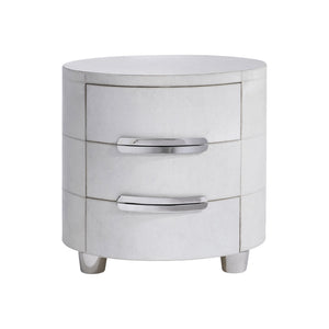 Bernhardt Bernhardt Lyric Nightstand In White Hair-On-Hide With Saddle Stitching, Glass Top, Soft-Close Drawers 321229