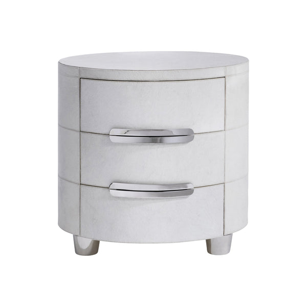Bernhardt Bernhardt Lyric Nightstand In White Hair-On-Hide With Saddle Stitching, Glass Top, Soft-Close Drawers 321229