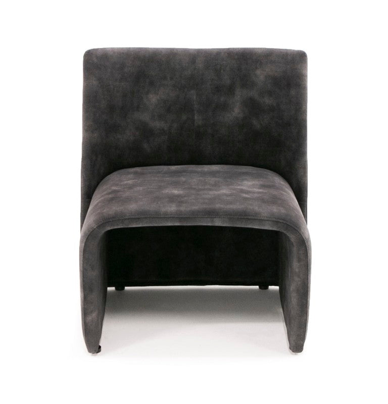 VIG Furniture Modern Jarvis Accent Chair Dark Grey Distressed Fabric — Armless Curved Minimalist Seat, No Assembly VGBN-EC-258-DG-CH