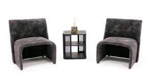 VIG Furniture Modern Jarvis Accent Chair Dark Grey Distressed Fabric — Armless Curved Minimalist Seat, No Assembly VGBN-EC-258-DG-CH