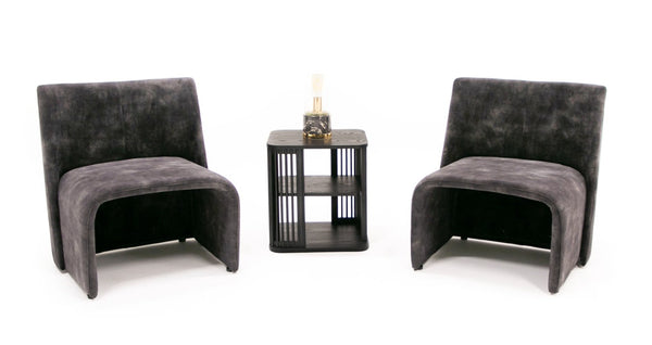 VIG Furniture Modern Jarvis Accent Chair Dark Grey Distressed Fabric — Armless Curved Minimalist Seat, No Assembly VGBN-EC-258-DG-CH