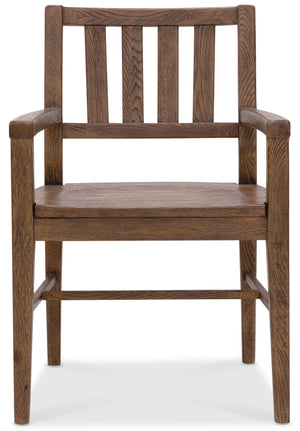 Hooker Furniture Driftwood Solid Oak Splat Back Arm Chair Worn Saddle Finish Rustic Dining Room 6820-75301-85