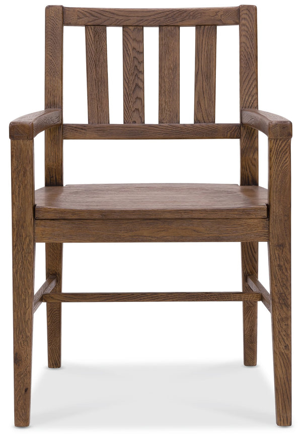 Hooker Furniture Driftwood Solid Oak Splat Back Arm Chair Worn Saddle Finish Rustic Dining Room 6820-75301-85