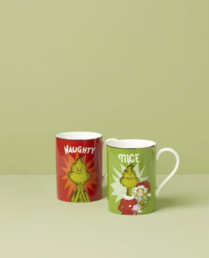 Lenox Merry Grinchmas Naughty & Nice Mug Set Green, IVORY PORCELAIN 897086