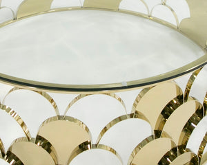 VIG Furniture Javier Champagne Gold Round Coffee Table With 39" Tempered Glass Top — Sculptural Modern Glam Centerpiece VGVCCT088