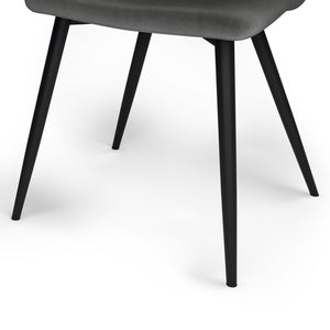 English Elm Baylor Velvet Dining Chair Set of 2 - Dark Grey Upholstered Curved Seat, Angled Black Metal Legs, Versatile B136P158474