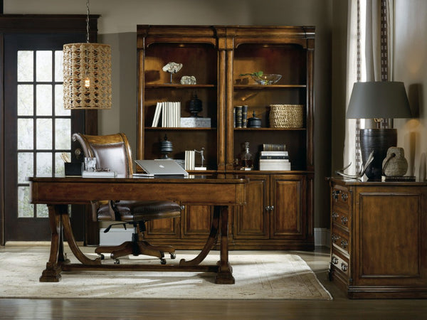 Hooker Furniture Tynecastle Chestnut Bunching Bookcase With Adjustable Shelves, Integrated Lighting & Aged Copper Hardware 5323-10446