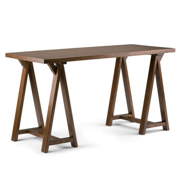 English Elm Sawhorse Writing Desk - Handcrafted Solid Wood In Medium Saddle Brown - Perfect For Home Office Use B136P158234-GIGA