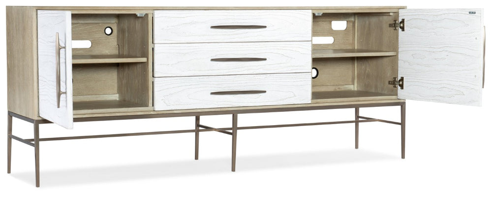 Hooker Furniture Cascade Two-Tone Entertainment Console With Oak Veneer, Soft-Close Storage & Integrated Power Supply 6120-55480-05