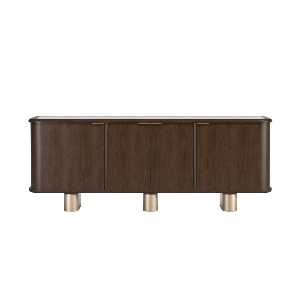 A.R.T. Furniture Verge Credenza: Modern Walnut Storage with Sculptural Base, Antique Brass Accents for Elegant Interiors 337252-1960