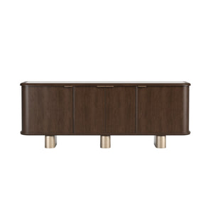 A.R.T. Furniture Verge Credenza: Modern Walnut Storage with Sculptural Base, Antique Brass Accents for Elegant Interiors 337252-1960