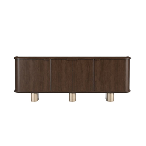 A.R.T. Furniture Verge Credenza: Modern Walnut Storage with Sculptural Base, Antique Brass Accents for Elegant Interiors 337252-1960