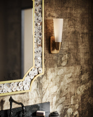 Currey & Company Bonaz Brass Bath Wall Sconce - Sculptural Design With Soft Glow, Dimmable And Damp Rated Accent Light Gold Glass ,Brass 5800-0067-currey-company