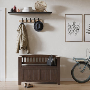 English Elm Acadian Handcrafted Entryway Storage Bench with Lift-Top Seating, Solid Wood, Transitional Design Dark Brown B136P158298