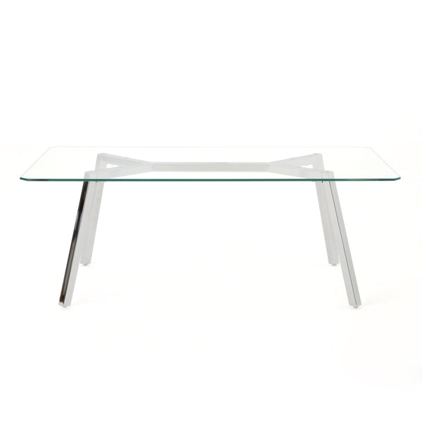 English Elm Christopher Knight Home® - DINING Clear Tempered Glass Table with Chrome Iron Frame, Modern Glam 59"W x 35.5"D x 29.5"H Elegance 61541.00