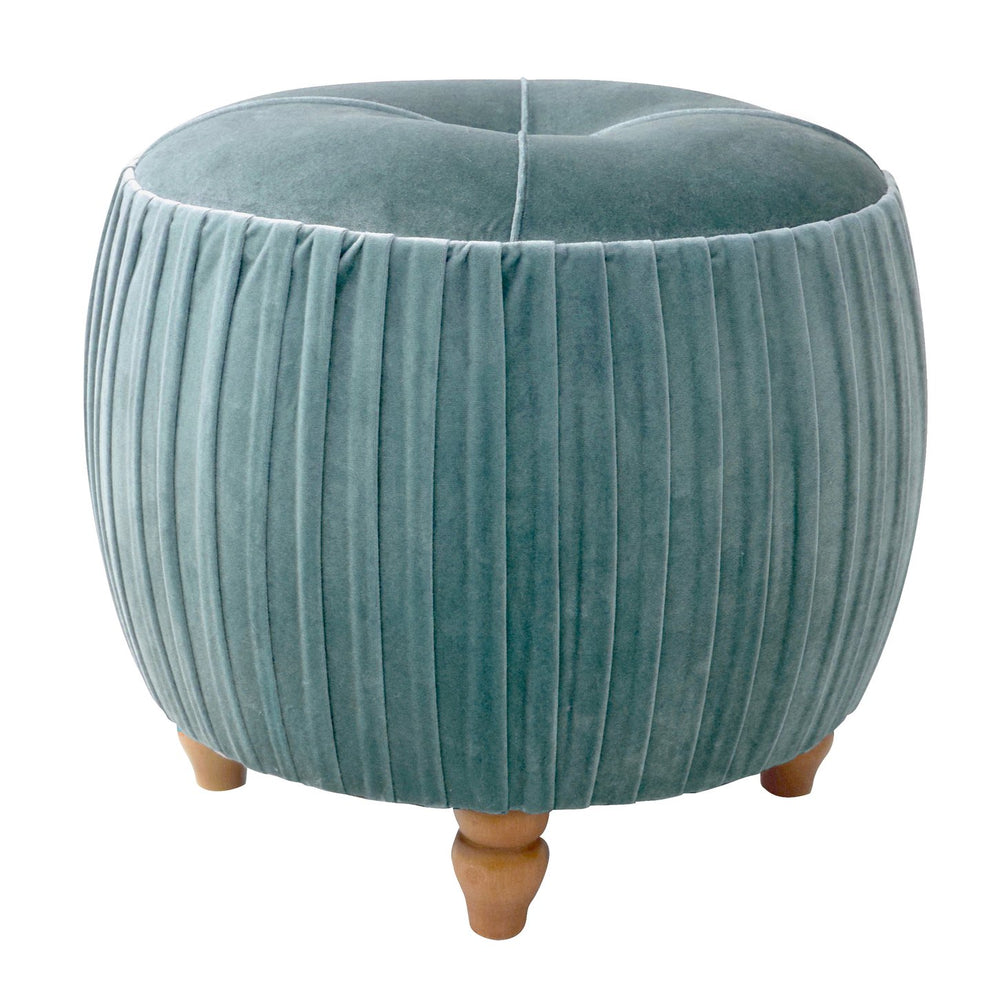 New Pacific Direct Helena Small Round Ottoman With Natural Wood Legs – Plush Velvet, Tufted Top, And Elegant Design Emerald 100% Polyester 1600008-185-npd