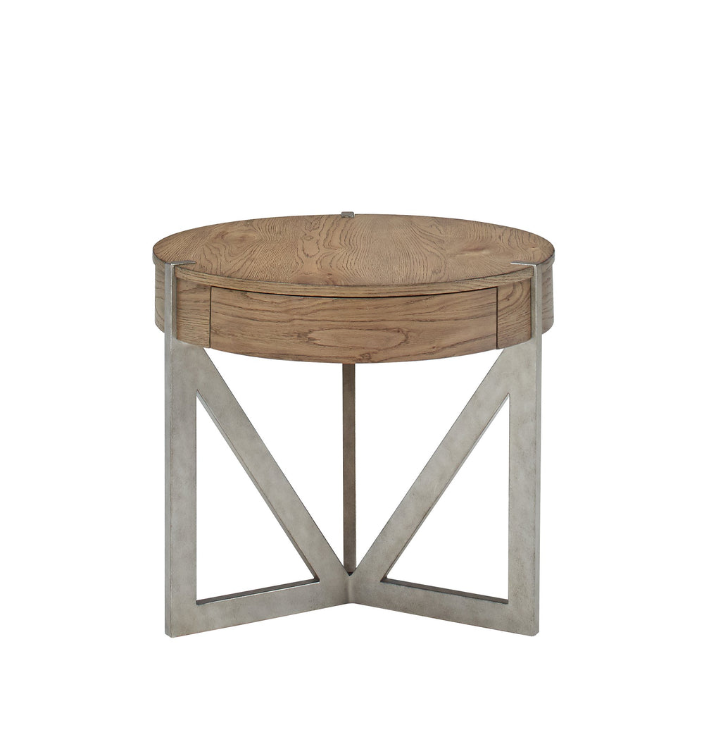 A.R.T. Furniture Passage End Table: Transitional Natural Oak & Vintage Pewter With Drawer Storage & Unique Design  Ash Solids,Knotty Oak Veneers,Metal 287364-2302