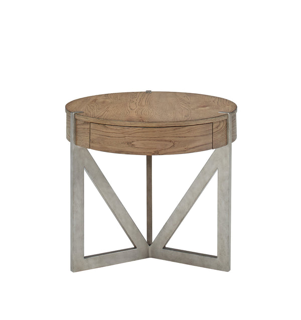 A.R.T. Furniture Passage End Table: Transitional Natural Oak & Vintage Pewter With Drawer Storage & Unique Design  Ash Solids,Knotty Oak Veneers,Metal 287364-2302
