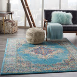 Nourison Passion PSN03 Machine Made Power-loomed Ornamental Border Indoor Only Bohemian Vintage Rug Light Blue, Ivory Light Blue 100% Polypropylene 99446477545