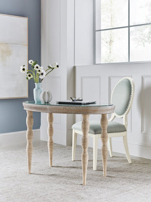 Hooker Furniture Serenity Oval Coastal Writing Desk With Hand-Painted Blue-Gold Glass Top, Oak Veneer Surf Finish 6350-10458-80