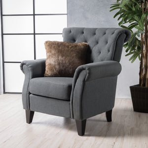 Christopher Knight Home® - Noble House - Merritt Contemporary Fabric Tufted Chair, Dark Gray and Dark Brown