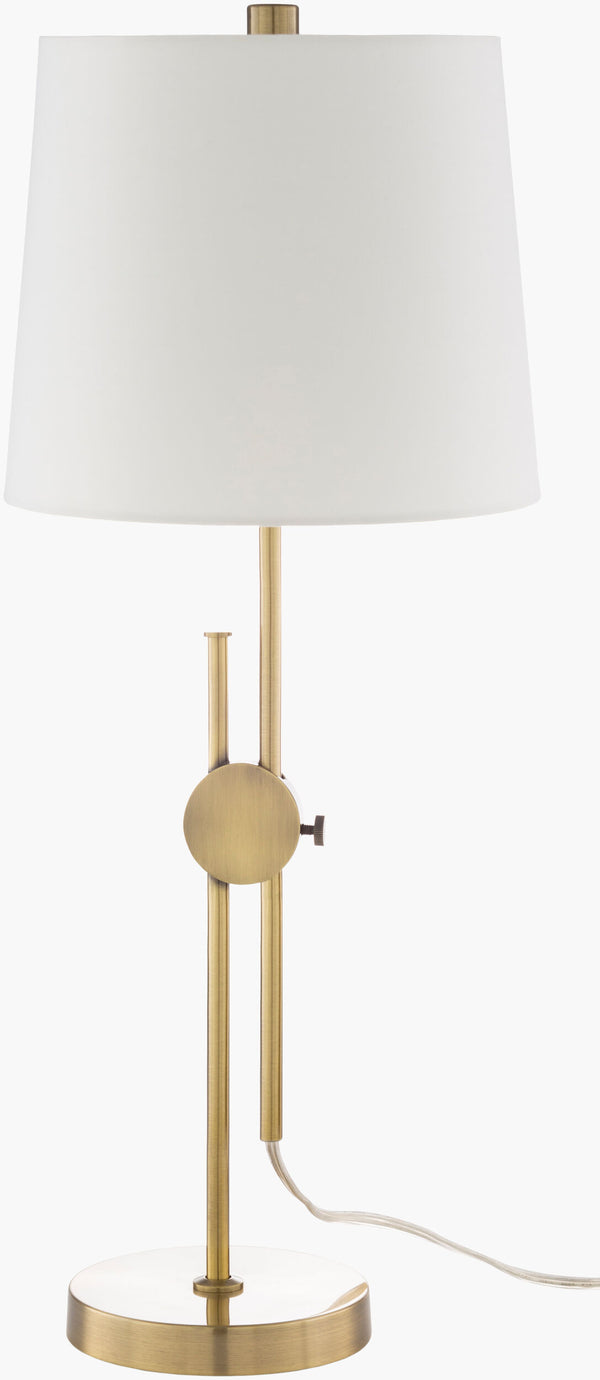 Surya Jace Modern 25" Accent Table Lamp With Chic Polyester Shade & Durable Metal Body For Stylish Decor Body, Metallic ,Brass,Base, Metallic ,Brass,Shade (Outside), Ivory,Shade (Inside), White,Finial, Metallic ,Brass,Harp, Metallic ,Brass,Cord, Translucent Iron,Iron,Polyester,Iron Jce-002