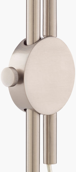 Surya Jace Modern 25" Accent Table Lamp With Chic Polyester Shade & Durable Metal Body For Stylish Decor Body, Metallic ,Nickel,Base, Metallic ,Nickel,Shade (Outside), Ivory,Shade (Inside), White,Finial, Metallic ,Nickel,Harp, Metallic ,Nickel,Cord, Translucent Iron,Iron,Polyester,Iron Jce-001