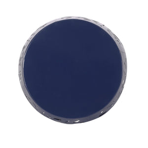 English Elm Metal Cylindrical Accent Table Powder Coated Iron with Tropical Palm Leaf Lattice Design Navy Blue 73613.00NBLU
