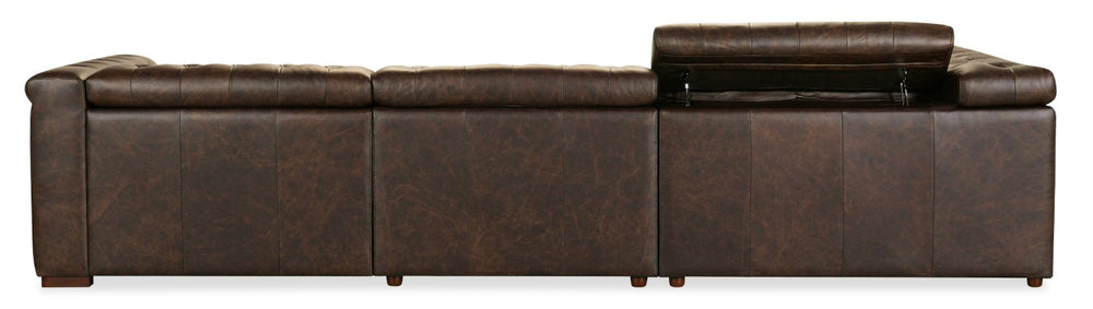 Hooker Furniture Savion Luxe 5-Seat Chesterfield Sectional In West Saddlewood Leather With Power Recline & Headrests 132.00 L x 132.00W x 28.75H SS435-5PC3-089