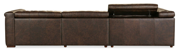 Hooker Furniture Savion Luxe 5-Seat Chesterfield Sectional In West Saddlewood Leather With Power Recline & Headrests 132.00 L x 132.00W x 28.75H SS435-5PC3-089