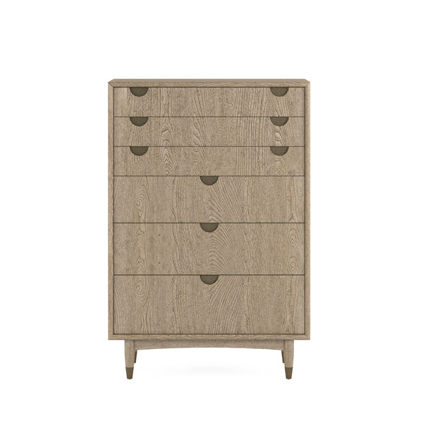 A.R.T. Furniture Finn Mid-century Modern Drawer Chest With Cedar-lined Storage, Tawny Finish & Antique Gold Accents Light Brown Parawood Solids,Elm Veneer,Metal 313150-2803