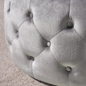 English Elm Ottoman Round Velvet Tufted Diamond Stitch Glass Top Modern Glam Living Room Accent 62732.00SMOK