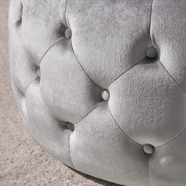 English Elm Ottoman Round Velvet Tufted Diamond Stitch Glass Top Modern Glam Living Room Accent 62732.00SMOK