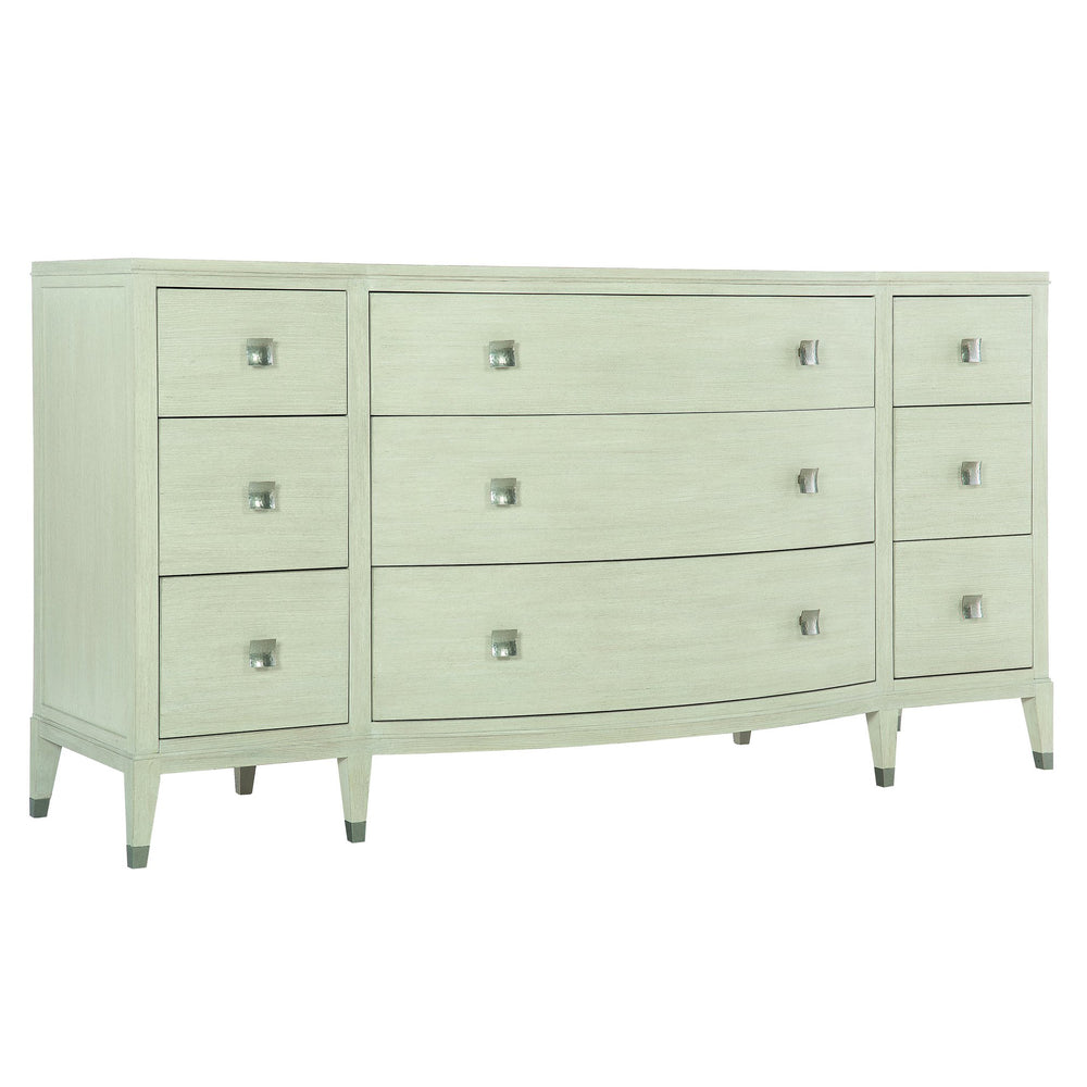Bernhardt Bernhardt Cerused Linen East Hampton Dresser — 9-Drawer Neo-Traditional Bowed Front With Nickel Pulls 395054